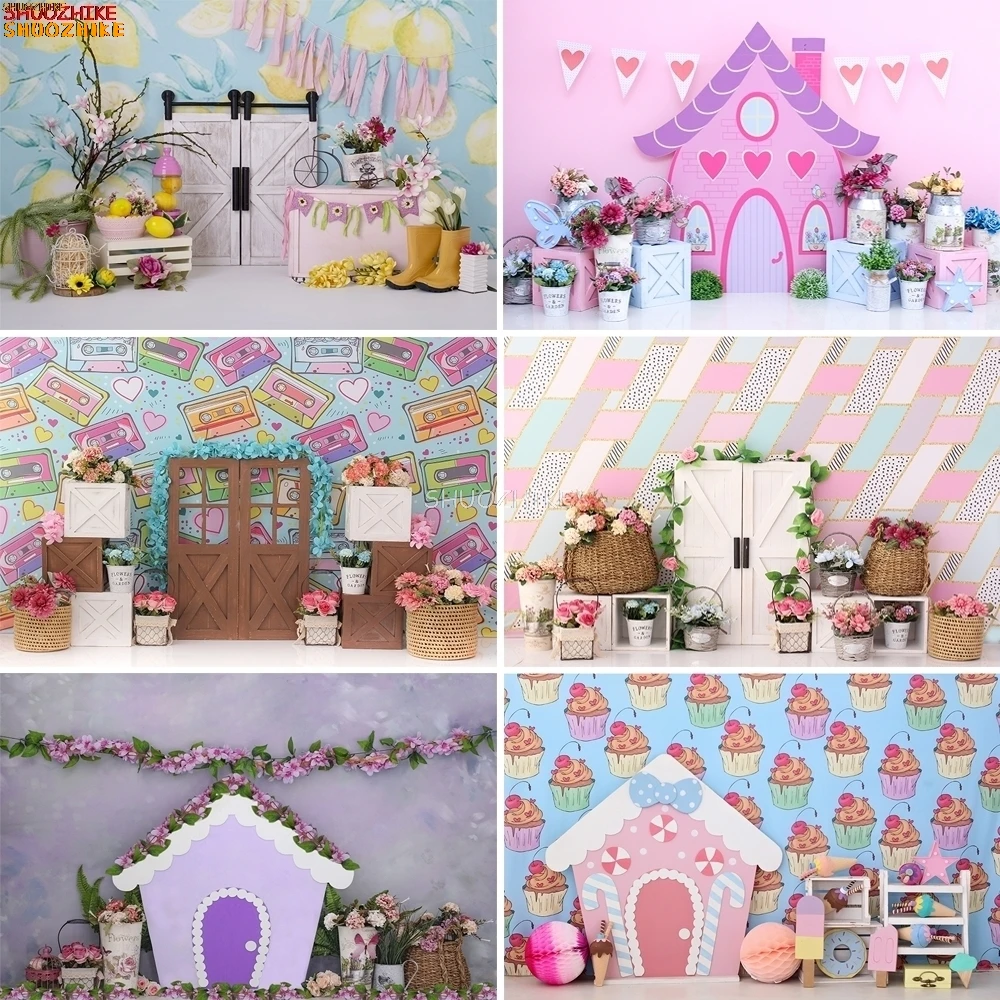 

1st Birthday Background for Photography Balloon House Door Newborn Baby Portrait Photographic Backdrop for Photo Studio Props