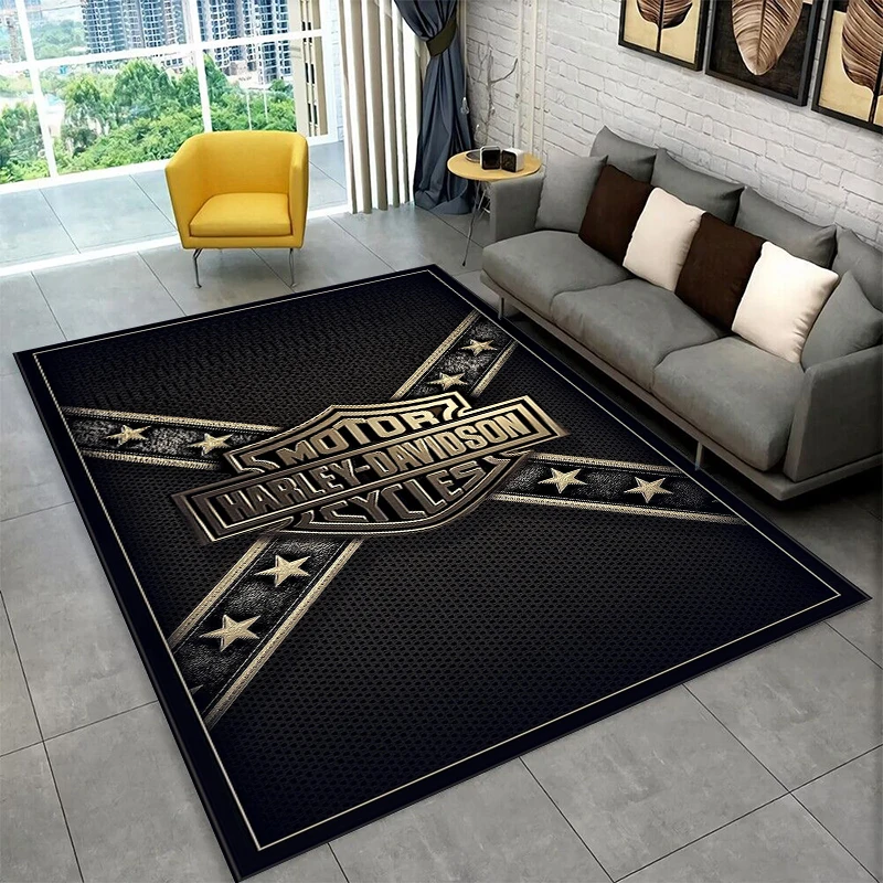 Retro H-Harleys Racing Moto Non-Slip Area Rug for Living Room,Bedroom,Playroom,Soft Carpet Floor Mat Home Decor Rug Kids Room