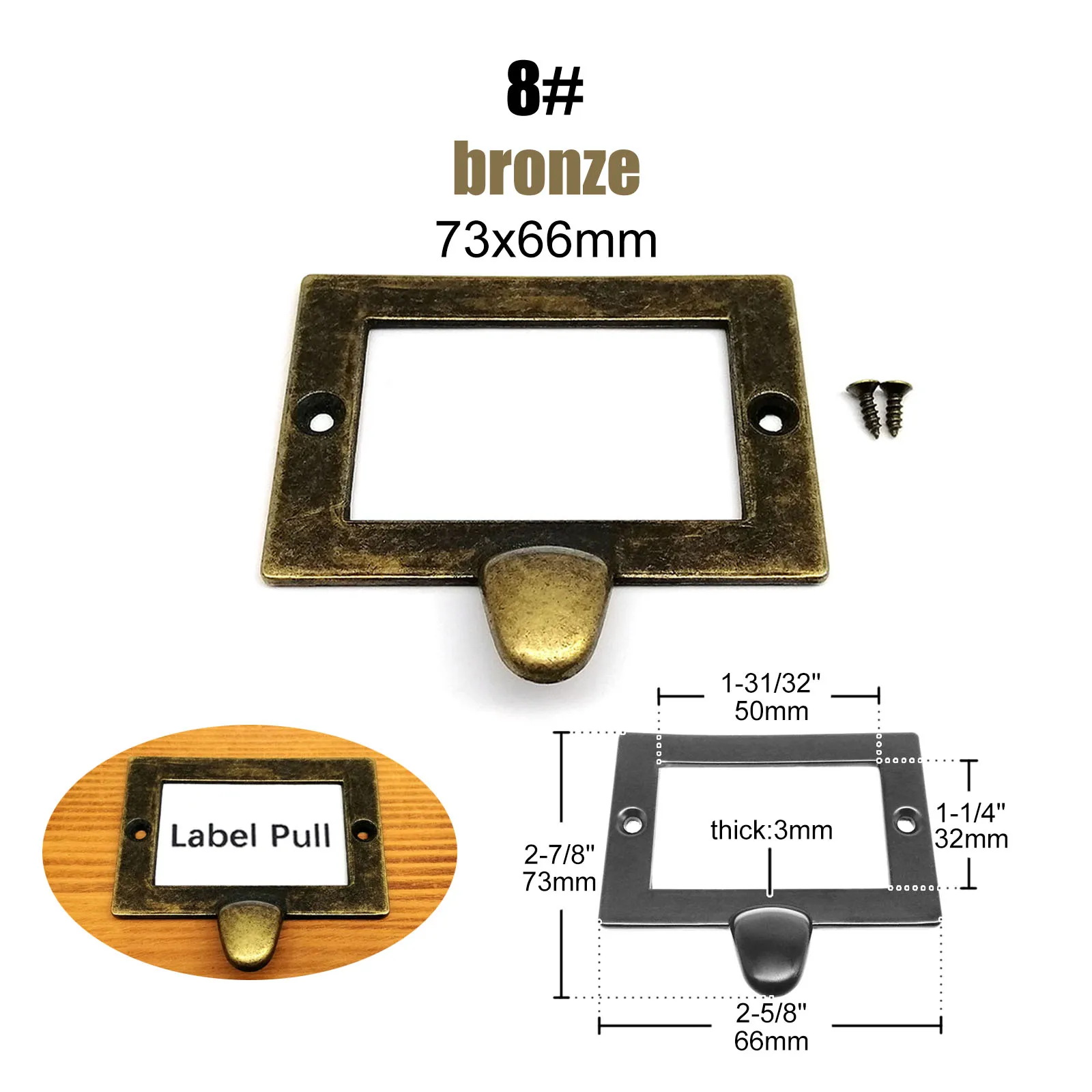 HZYUEGOU 6 Stück Antike Retro Vintage Stil Etikettenhalter Namensschildrahmen mit Griff für Schrank Schublade Schmuckkästchen Box – Detail 8