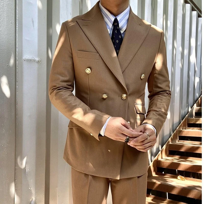 Blazer Casual Suit Classic Navy blue Double-breasted Metal Buttons High Quality Top Shirt Regular Length Retro Jacket 3 colors - Image 3