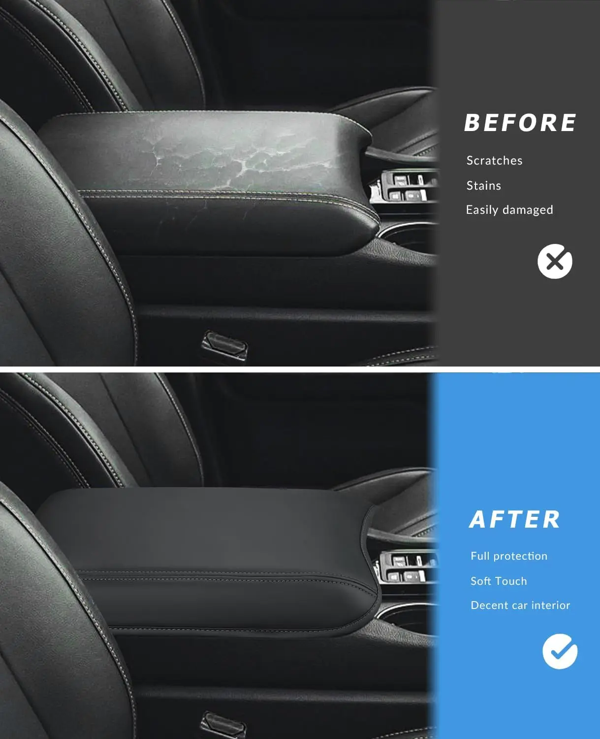 For Honda Pilot 2023 2024 2025 Center Console Armrest Box Cover Black Leather Stitching Car Interior High Quality Accessories