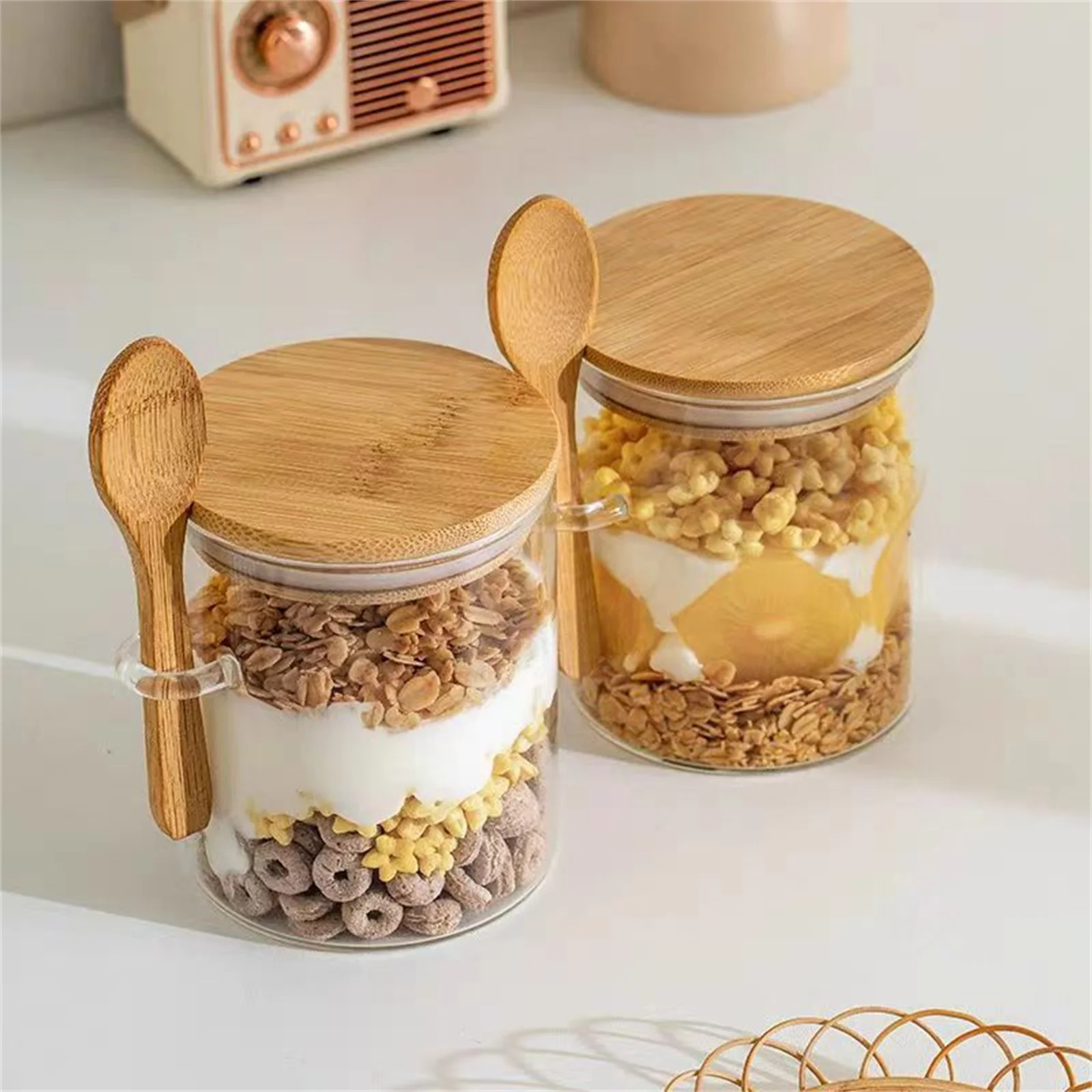 

YFY glass sealed container with spoon multi-purpose storage tank for tea, coffee and candy