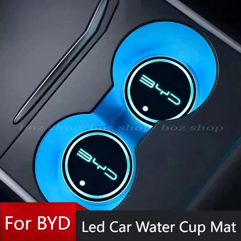 For BYD Yuan Up 2024 Led Car Water Cup Mat Modification Drink Holder Emblem Pad Decorative Lights Car Refit Interior Accessories