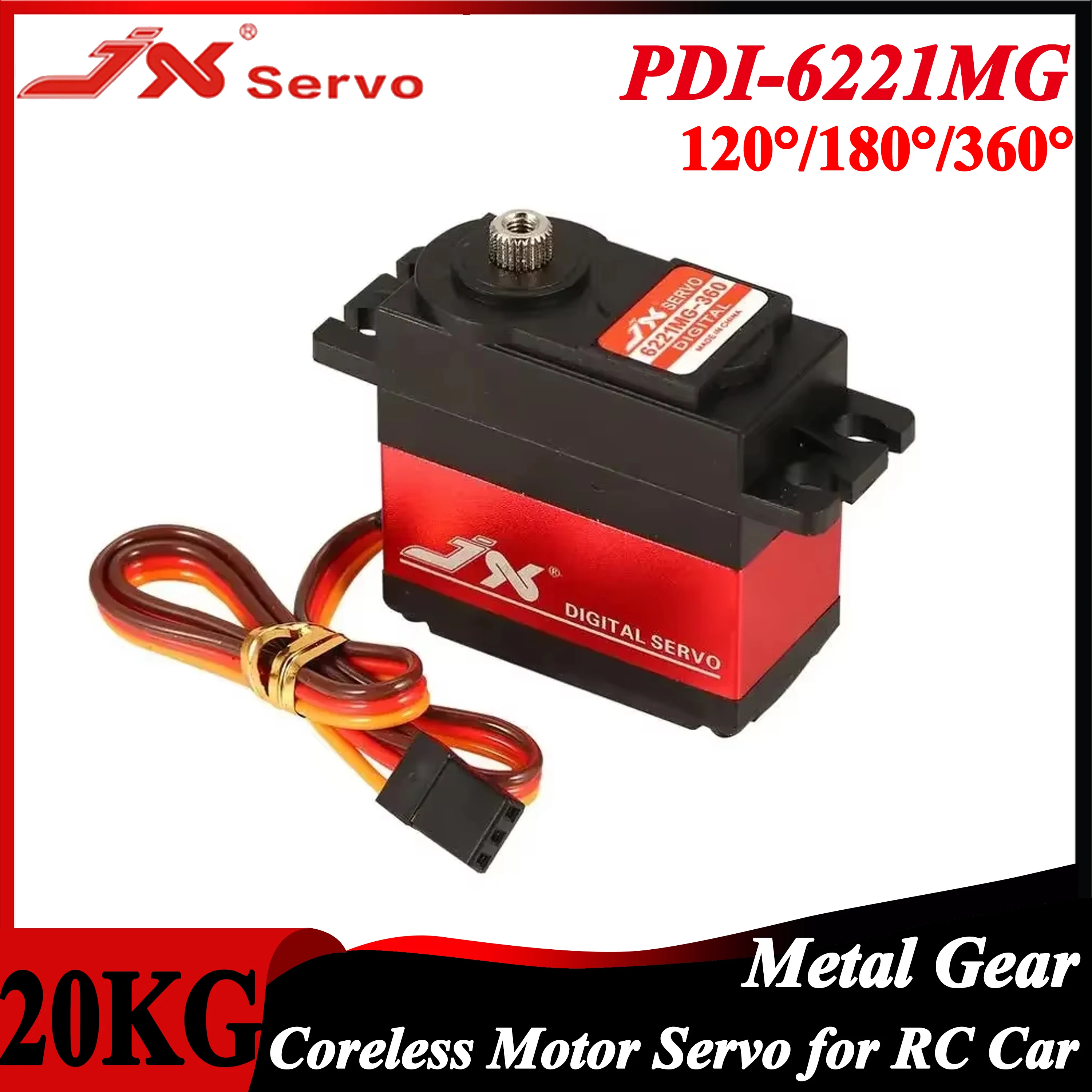 

JX PDI-6221MG 20KG 120°/180°/360° Waterproof Coreless Motor Aluminium Steel Gear Servo for RC Car Truck Crawler Helicopter