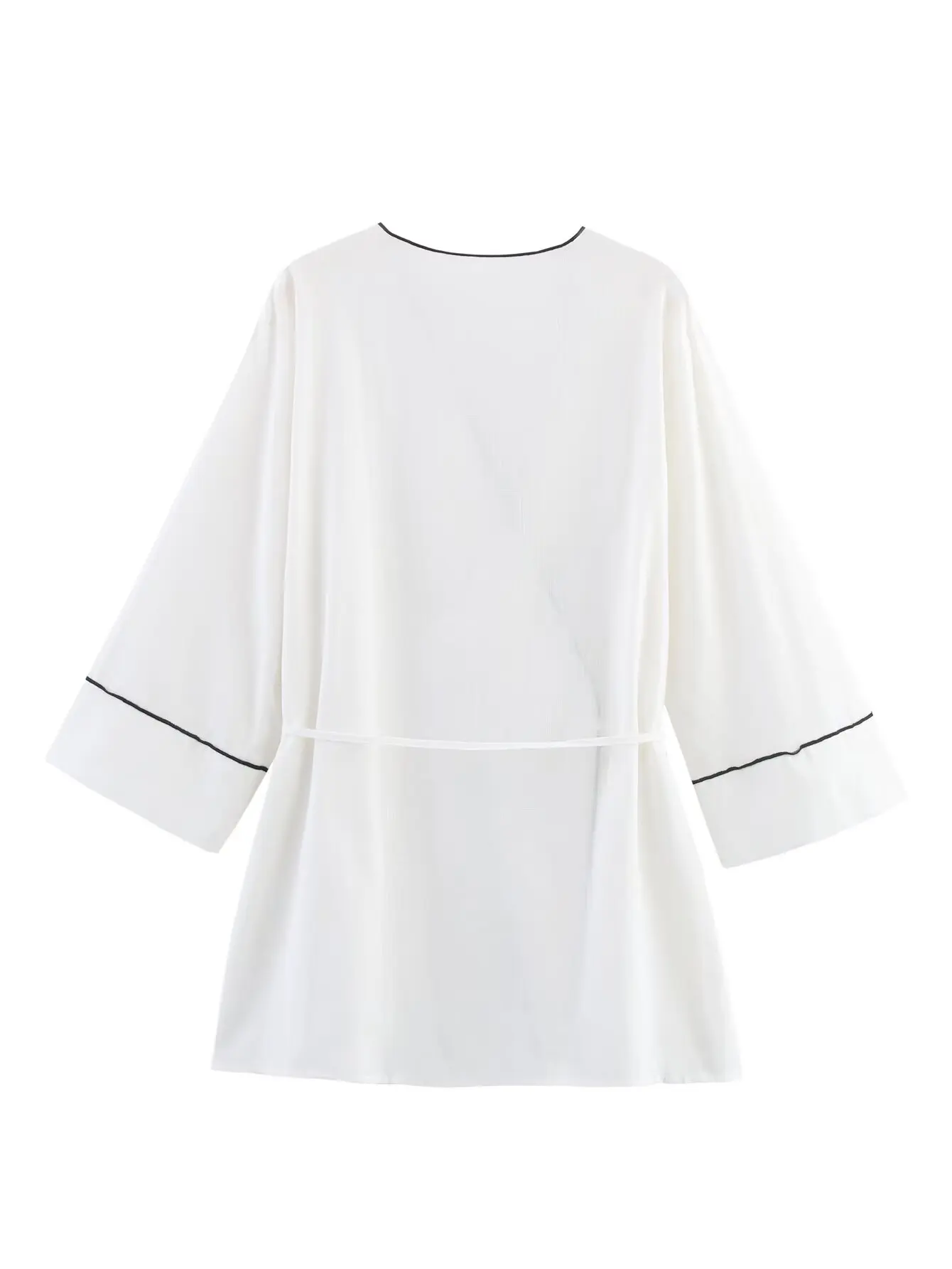 بلوزة نسائية عصرية من Zevity مزدوجة الصدر وفتحة رقبة على شكل V وخط أسود وغرزة كيمونو قميص نسائي أنيق بلوزات علوية LS9368