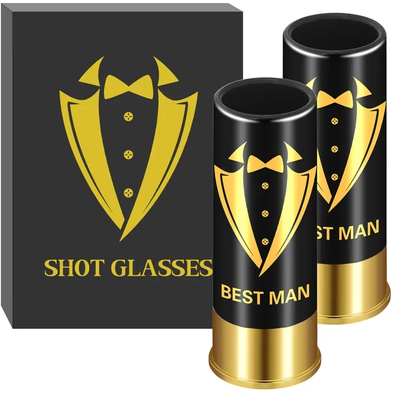 12GA Suit Small Bullet Shot Cups Best Man Design Plastic Shot Glasses for Groomsmen Man Wedding Party Gift Set