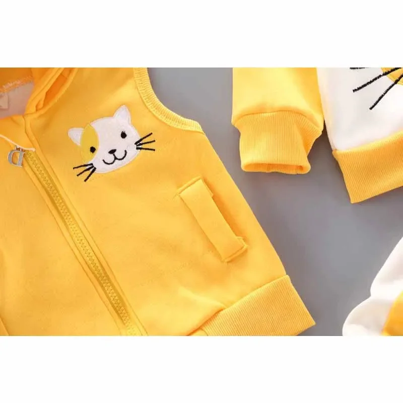 New Girls Padded Three Piece Children\'s Warm Cartoon Hooded Suit Autumn Winter Boys Fashion Casual Comfortable Sets 12M-5 Years