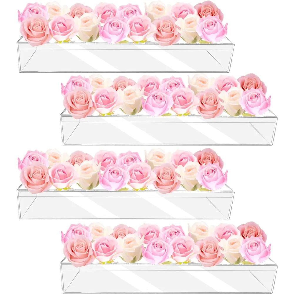 

Акриловая ваза для цветов с 64 отверстиями, 4 шт., декоративная длинная прозрачная ваза 63 дюйма, современные прямоугольные акриловые вазы, прозрачные цветочные вазы Centerpi