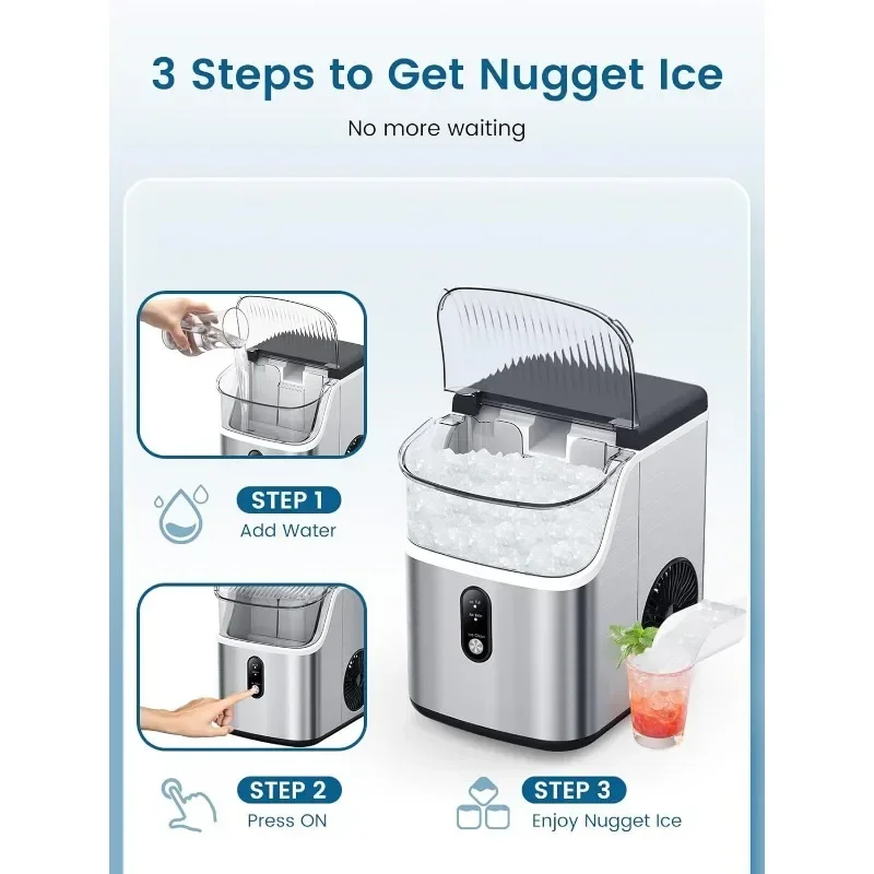 COWSAR Nugget Ice Maker Countertop, Soft Chewable Nugget Ice Cubes Machine, One-Button Quick Ice Making 34Lbs/Day