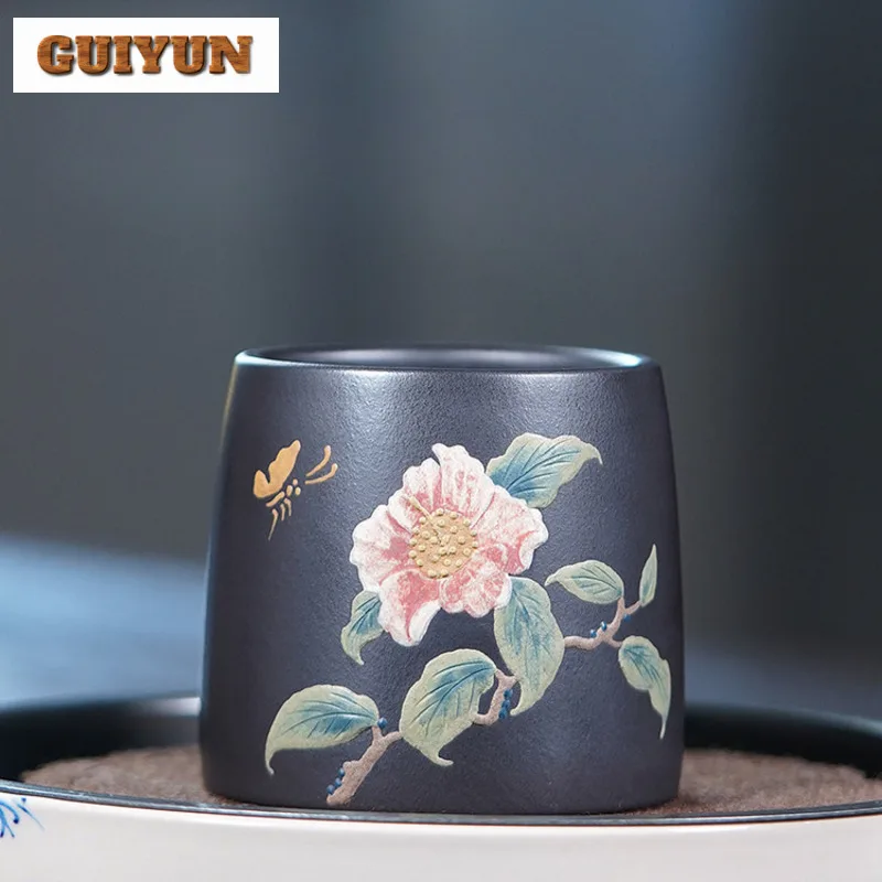 

125 мл Исинская фиолетовая глина, цветок, бабочка, чайная чашка, креативная чайная чаша, образец чайной чашки, чайная чашка для дегустации запаха, чашки Jianzhan Master Cups