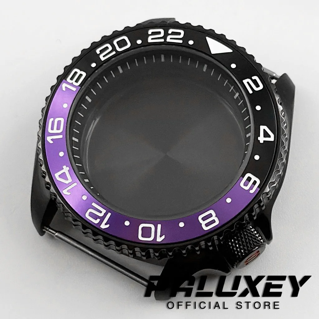 

42MM Black Ring Black Purple GMT Sloping Aluminium Bezel Watch Case For NH34 NH35 NH36 NH38 NH70 NH72 Movement 007 Case