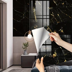 1 set of 8 pieces of black gold luxury marble tortoise crack pattern crystal imitation ceramic tile wall stickers self-adhesive