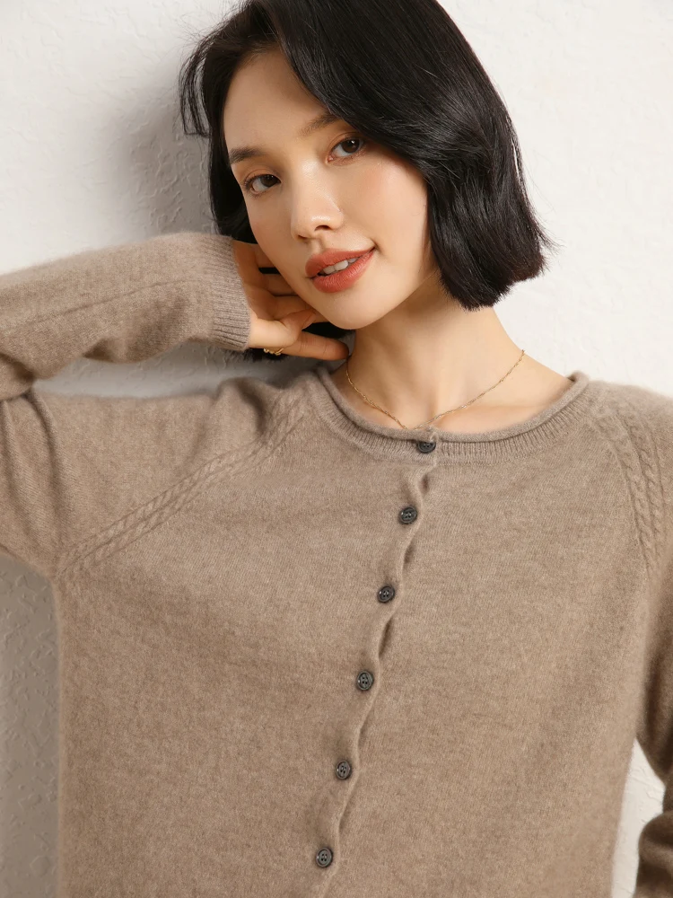 

Women Cashmere Curl O-neck Sweater Autumn Winter Grace Cardigan 100% Cashmere Knitwear Shirt Soft Warm Twist Flower Knit Top