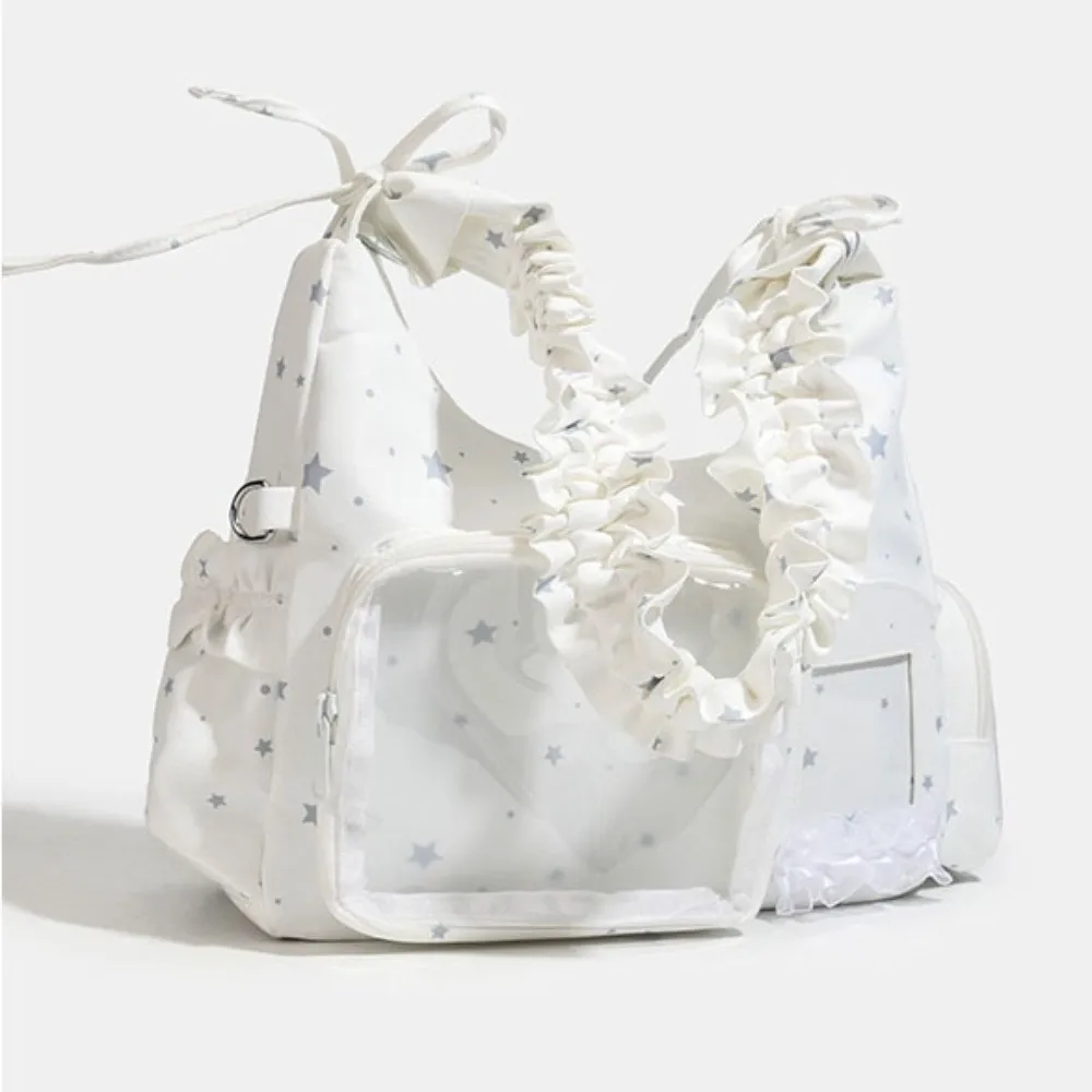 

Crossbody Bag Lace Decoration Bow Ita Bag PVC Solid Color Transparent Shoulder Bag Ulzzang Y2K Badge Display Bag Girl