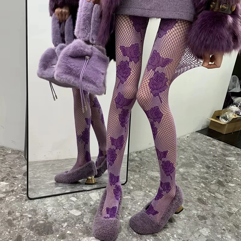 Elegante florale Netzstrumpfhose für Damen – Sommer 2026 Y2K Streetwear, elastische, schmale Netzstrumpfhose mit Aushöhlungen