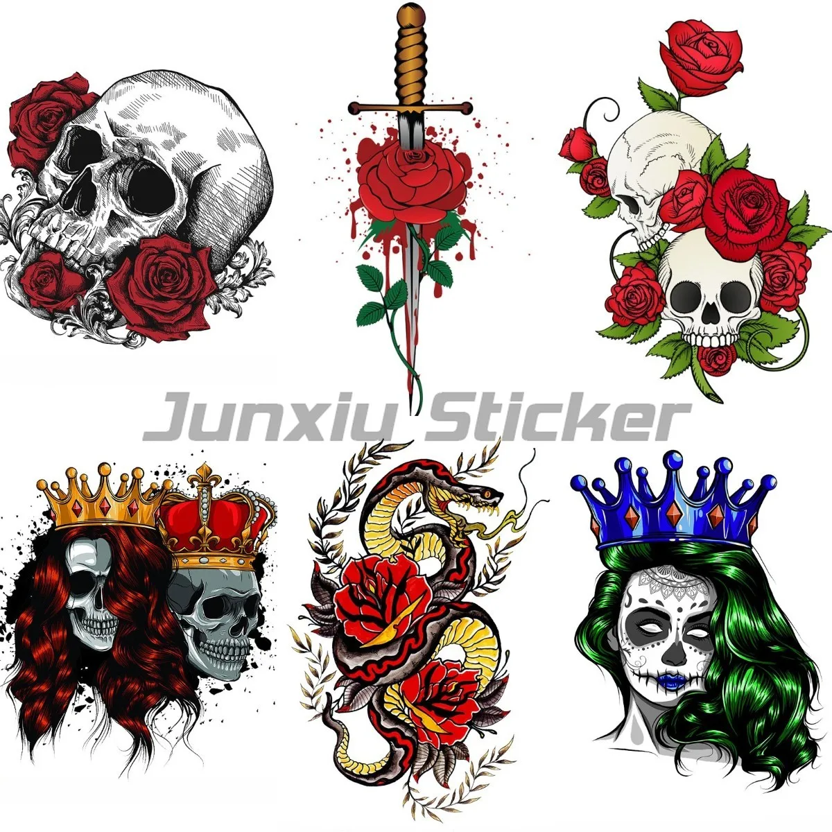 

Sword Snake Hair Skull Rose Skull Sticker Motorcycle Car Bumper Truck Window Wall Book Laptop Personalized Decals Customizable