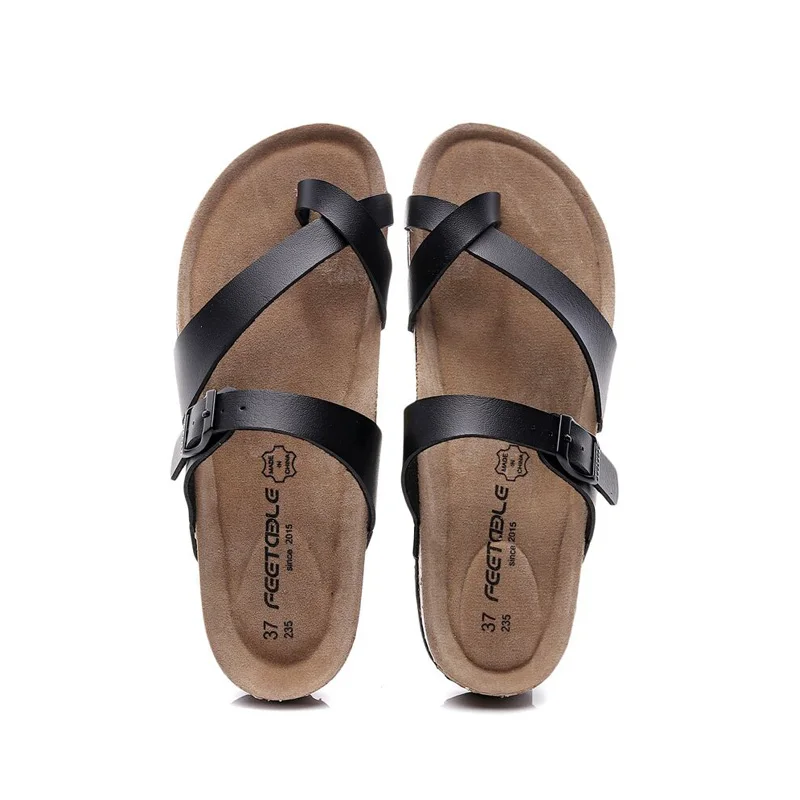 Cork Slippers Women Summer New Style Korean Fashion Flip Flops All-Match Angle Sandals Set Toe Beach Slippers Ladies slides