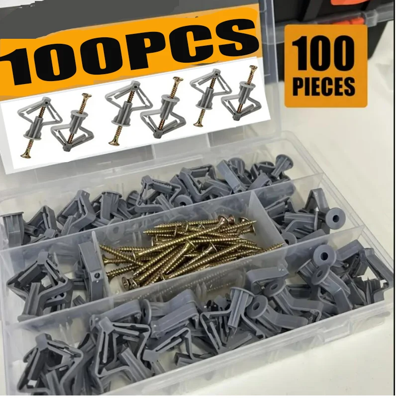 

100pcs Plastic Expansion Drywall Anchor Kit with Screws Self Drilling Wall Home Pierced for Gypsum Board Fiberboard