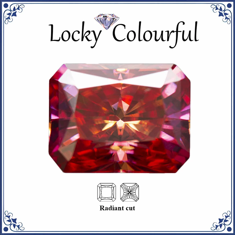 Moissanite Radiant Cut Watermelon Red Color VVS1 with GRA Certificate for DIY Charms Beads Jewelry Making Pendant Ring Materials