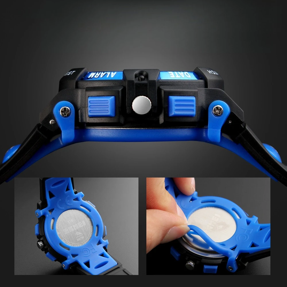 ساعة إلكترونية جديدة للأطفال بحركة مزدوجة نموذج طالب متعدد الوظائف مضيئة مقاومة للماء ساعة إلكترونية LED