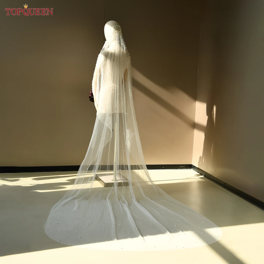 Topqueen Wedding Veil Pearl  Veil Voile Perle White Ivory Bride  Veil 3 Meters With Comb Tiara Boda Novia V263 Customizable