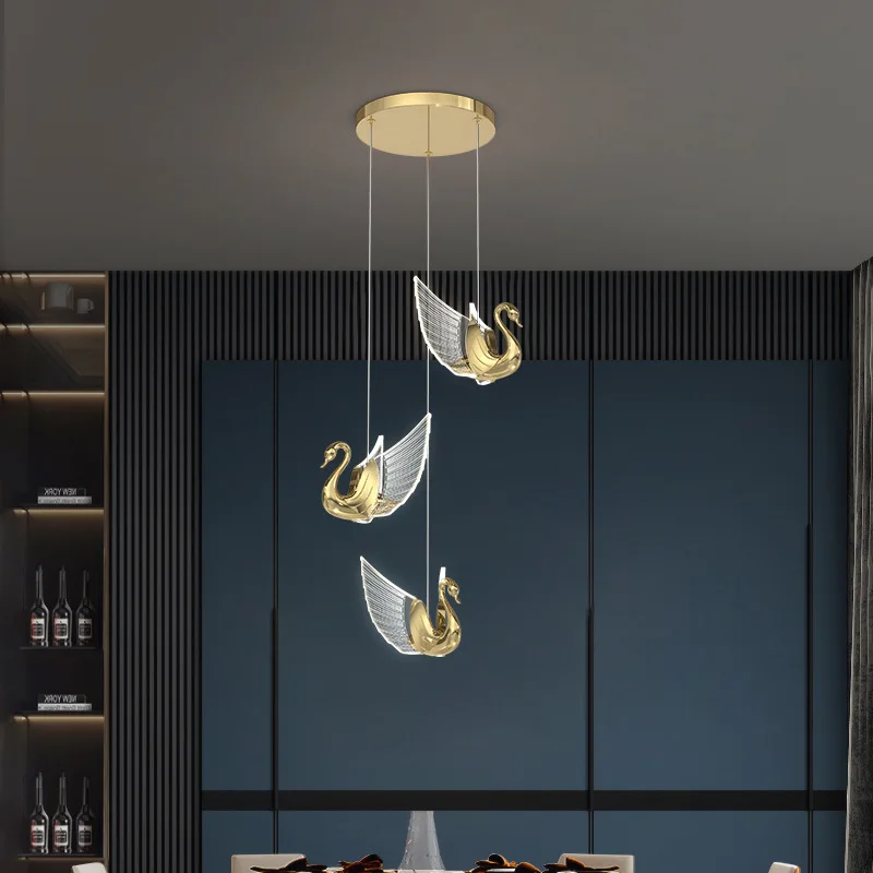 Dressing room deco LED Swan light Dining Room led Swan Chandelier indoor glass Hanging Lighting Hotel Stair wedding Pendant Lamp