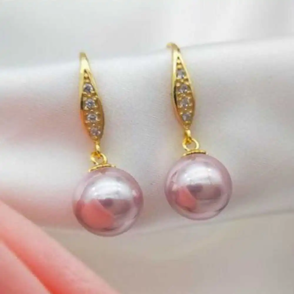 Beautiful Pinkish Purple Shell Pearl Dangle Earrings 14K Thanksgiving Party  Mother\'s Day Ear stud Wedding Fashion