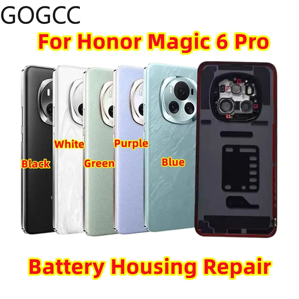 Repair Back Cover For Honor Magic 6 Pro / BVL-AN16 Rear Battery Glass Case Lid Shell Housing + Camera Lens Adhesive Replacement