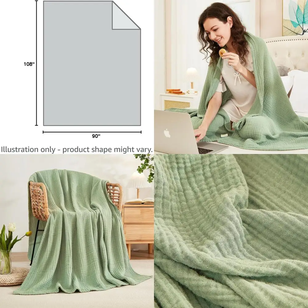 

Хлопковое муслиновое одеяло королевского размера — шалфейно-зеленый, дышащий и мягкий, 108x90, всесезонные слои