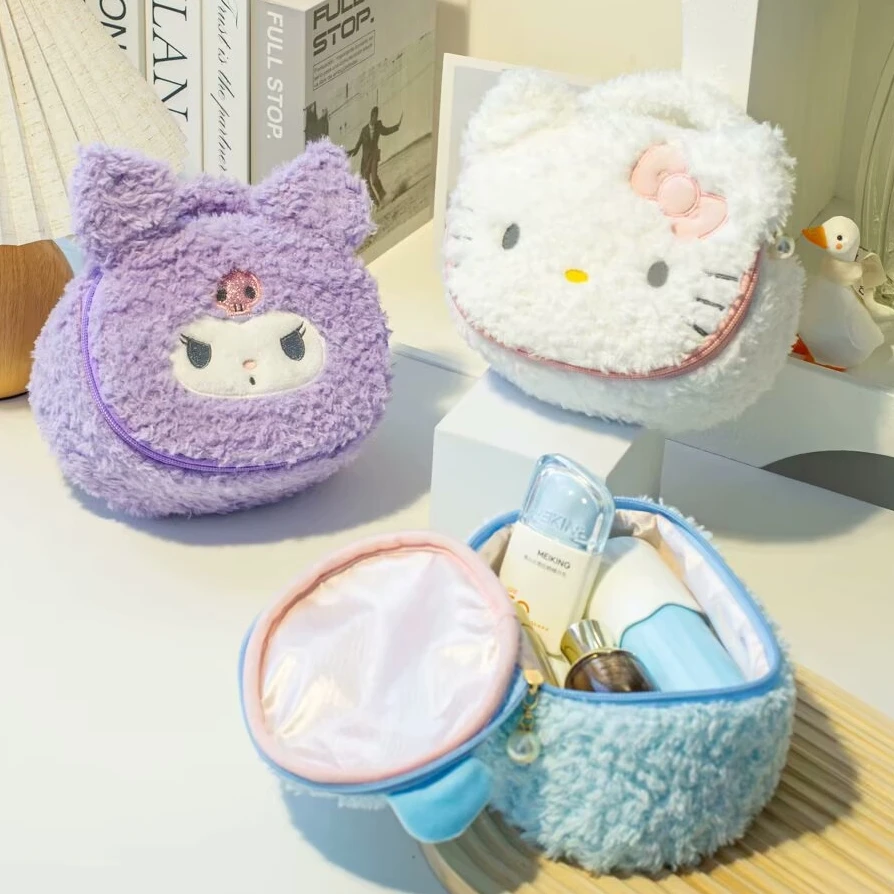 حقيبة مستحضرات التجميل الكرتونية Kuromi My Melody Cinnamoroll على الطراز الياباني حقيبة قطيفة حقيبة يد جميلة حقيبة مستحضرات تجميل حقيبة تخزين للسفر فتاة