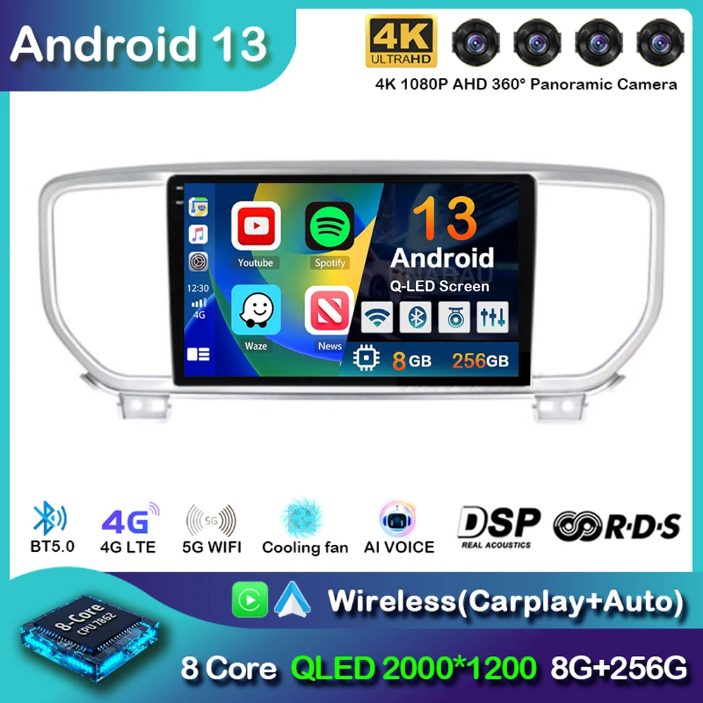 

Android 13 Carplay Auto Car Radio For Kia Sportage 4 QL 2018 2019-2022 Multimedia Video Player Navigation GPS 2din DVD 4G Stereo