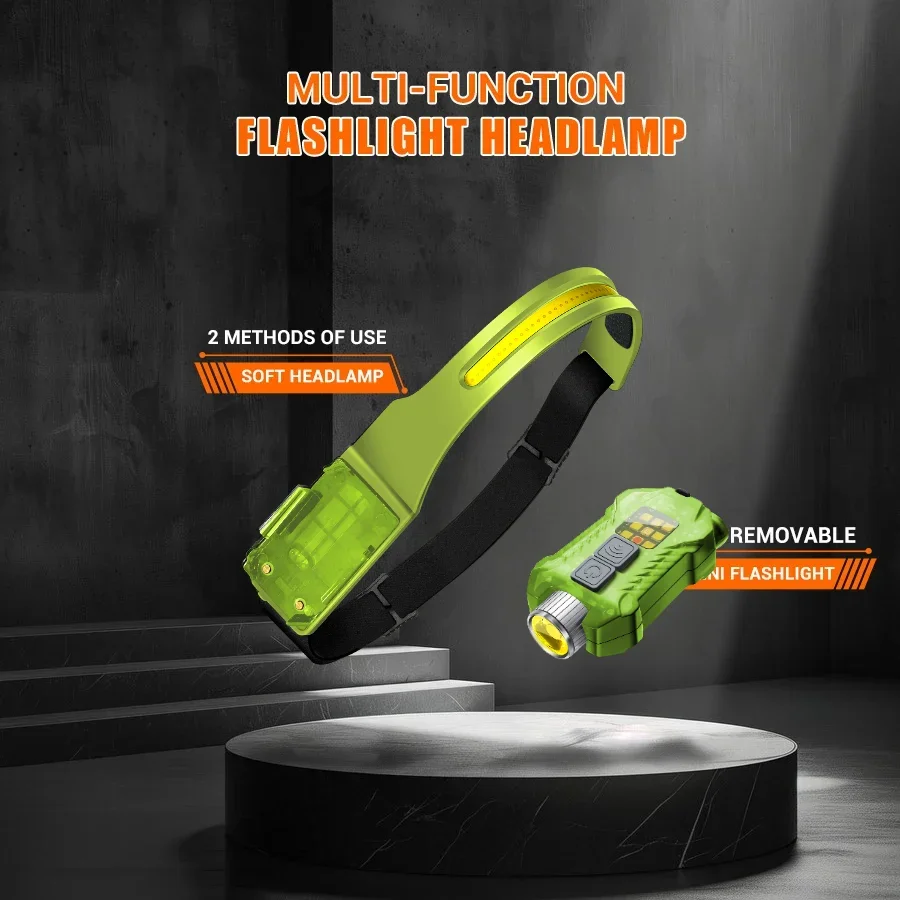 BALDR XW005 Detachable Flashlight Split Sensing Headlamp USB Rechargable LED Flashlight COB Work Light with Tail Magnet UV Light