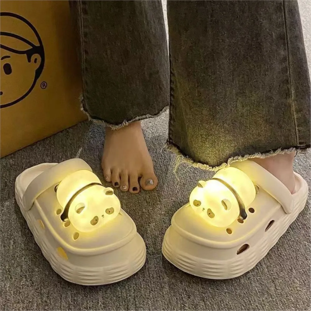 

Cute Panda Lantern Cave Shoes for Women 2025 New Summer Fashion Thick Bottom Anti Slip Half Head Cold Slippers