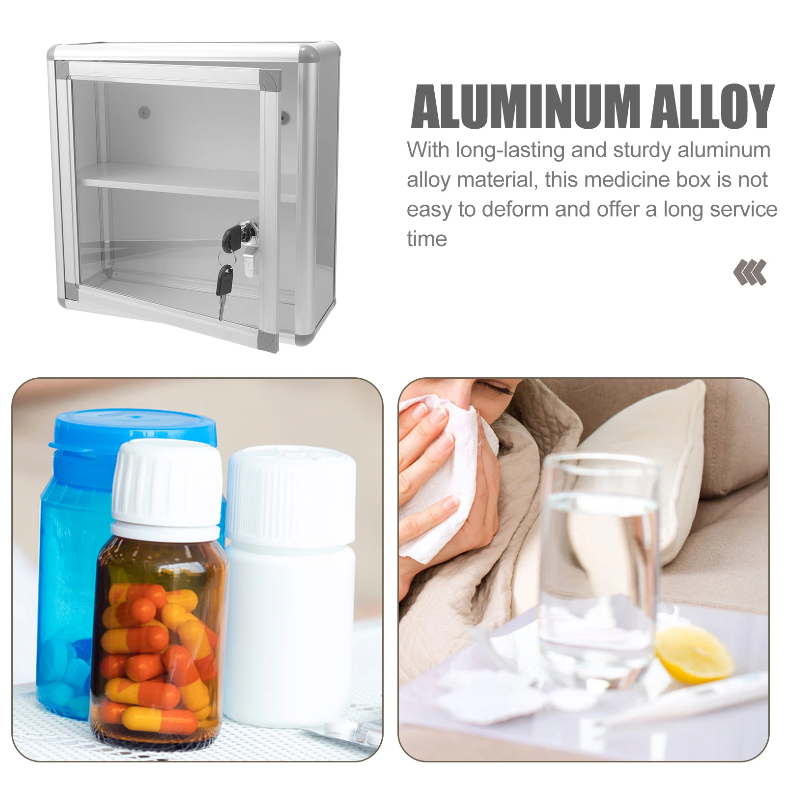 Medicine Case First Aid Case Wall Mount Medicine Box with Lock Aluminium alloy 2layer medicine cabinet multiuse home Storage box