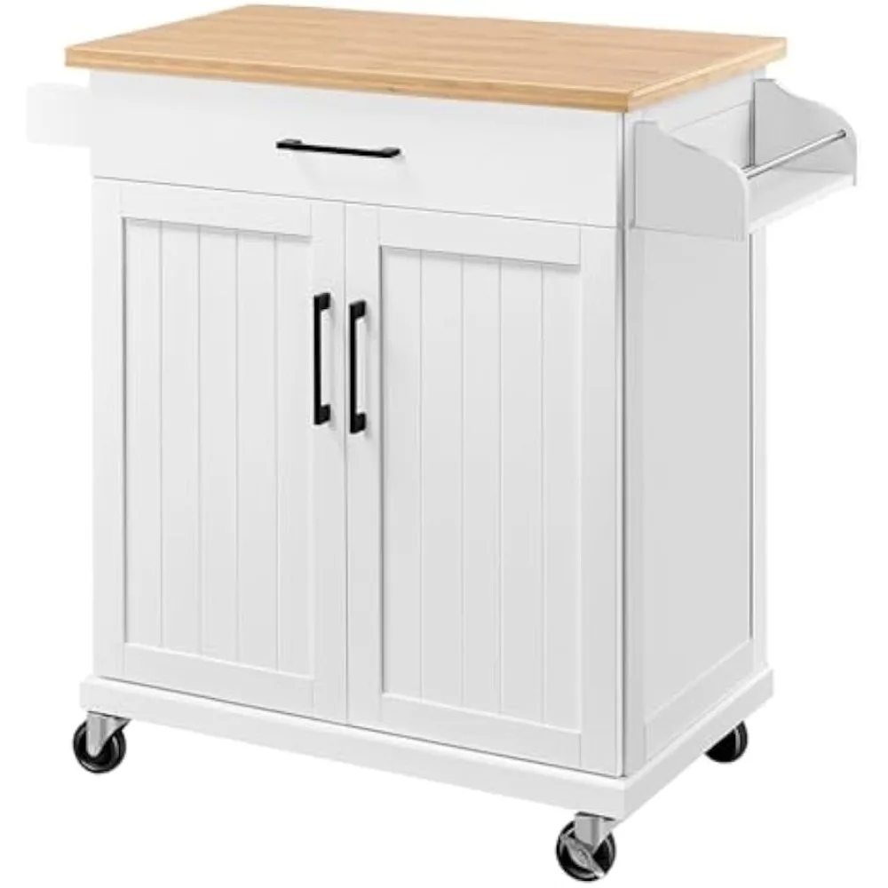 

Kitchen Cart with Drawer, Kitchen Island on Wheels with Storage Rack & Cabinets, Microwave Cart for Kitchen with Storage