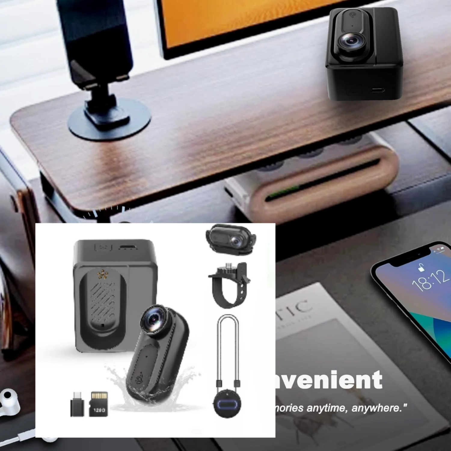 

1080P Waterproof 2 meters Thumb Action Camera POV Cam Small Magnetic Body Camera Portable Vlogging Camera,Hands-Free