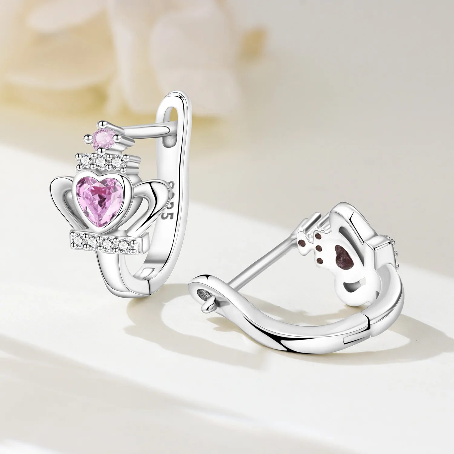 

Orstarry серьги-короны из стерлингового серебра 925 пробы с розовым сердцем, серебряные серьги-кольца для женщин, ювелирные изделия, оригинальные вечерние модные подарки