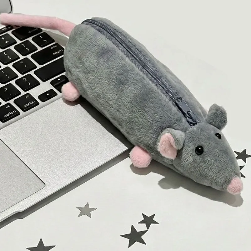 Hot selling simulation funny high appearance mouse plush pencil case plush toys school supplies storage organizer