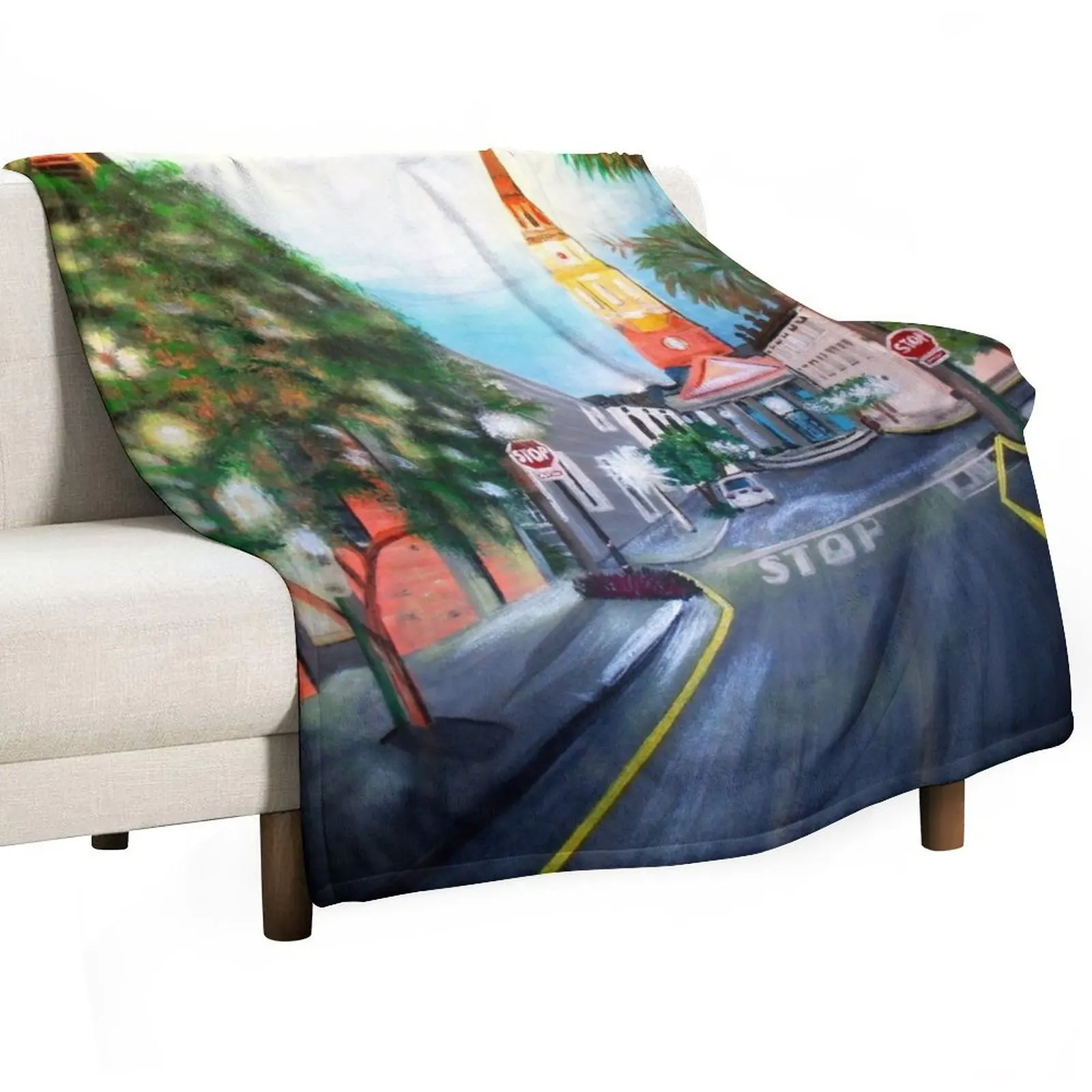 Church Street at Dusk, Charleston, SC Throw Blanket Luxury Designer Vintage Quilt Blankets