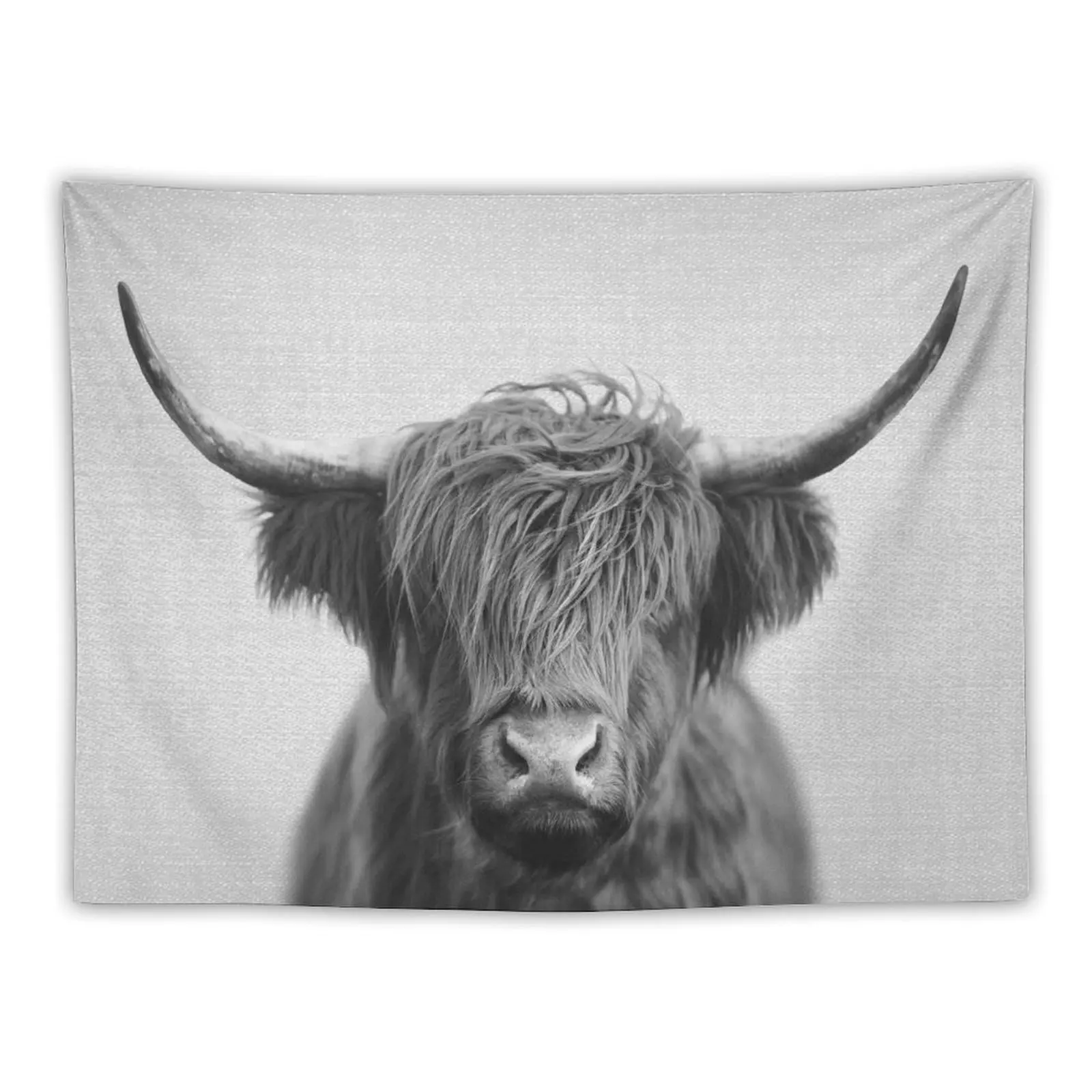 Highland Cow - Black & White Tapestry Bedrooms Decor Wall Decorations Decorative Wall Mural Wall Deco Tapestry