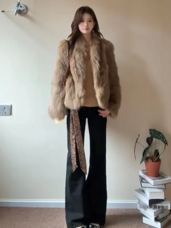 

Ele Retro Fur Jaet Eco-friendly Faionable Small Size Sli Outerwear Winter Long Sve round Ne Coat for Women