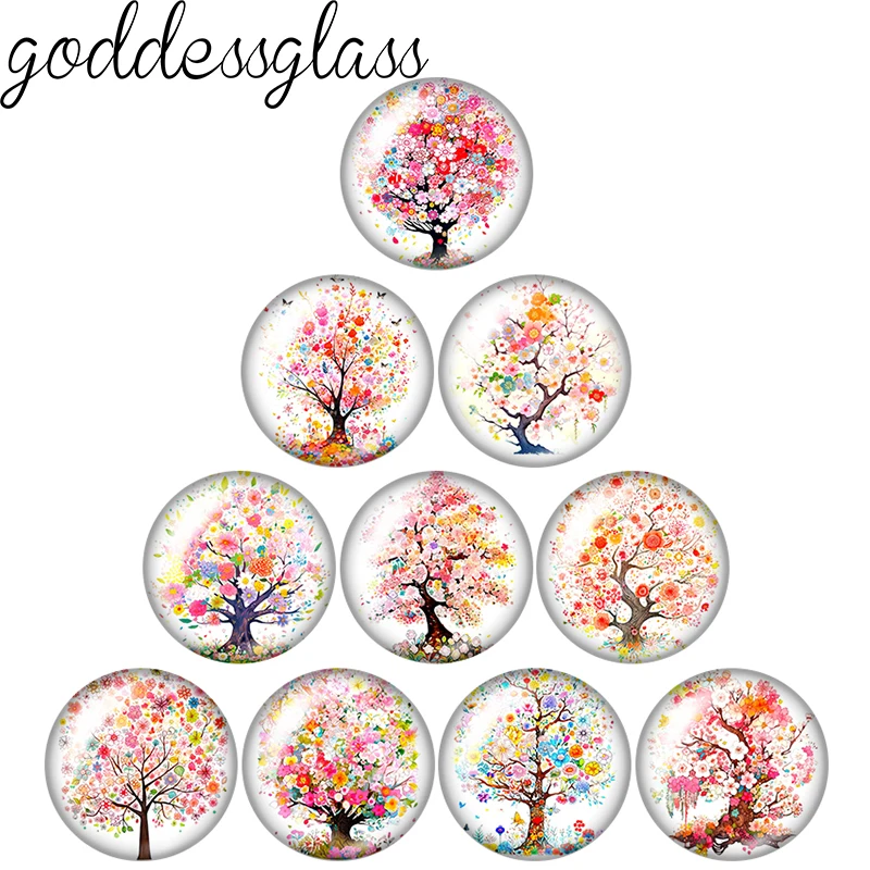 Pink Simple style Life Tree blossom trees 10pcs 12mm/18mm/20mm/25mm Round photo glass cabochon demo flat back Making findings