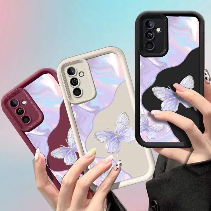 Phone Case For Samsung Galaxy A53 A54 A55 A56 A57 A73 F06 F15 F16 F54 M06 M15 M16 M34 M54 M36 Soft Cover Marble Butterfly