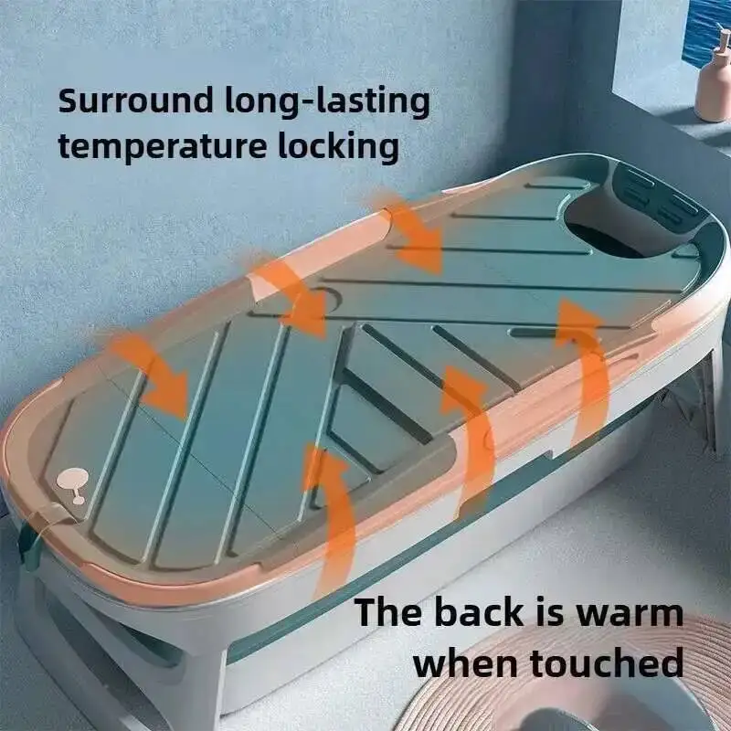 

Folding Bath Bucket Silicone Bath Tub Full Body Thickened Bathtub Constant Thermal Insulation Lid Household Bath Bucket Heating