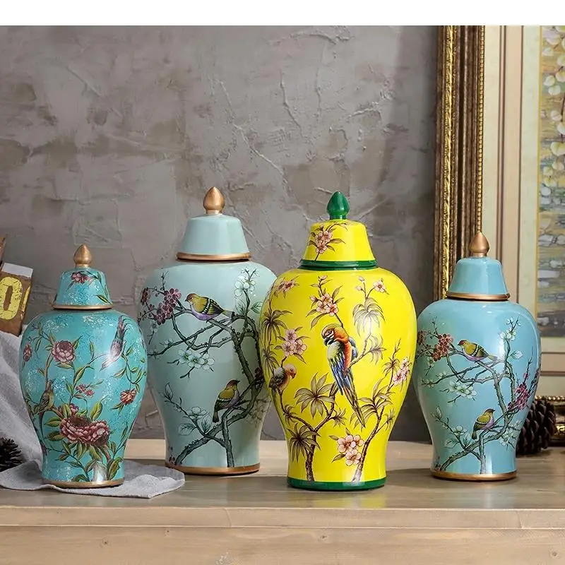 Painted Ceramic Vase Ornaments Classical Flowers and Birds Vases Multipurpose Antique Porcelain Storage Jars Rustic Home Decor