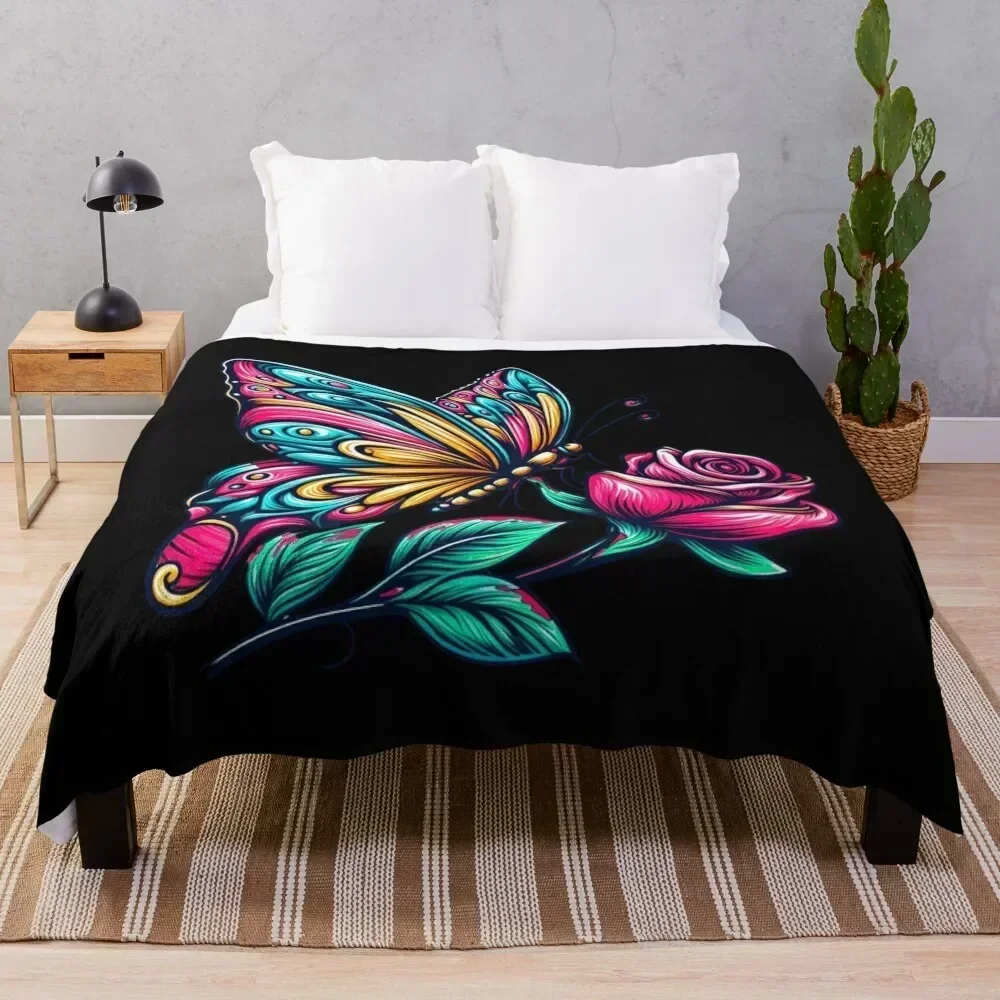 

Blossom Buddies: Cute Butterfly and Flowers Cartoon Throw Blanket Soft Solid Color Blanket for Couch Bed