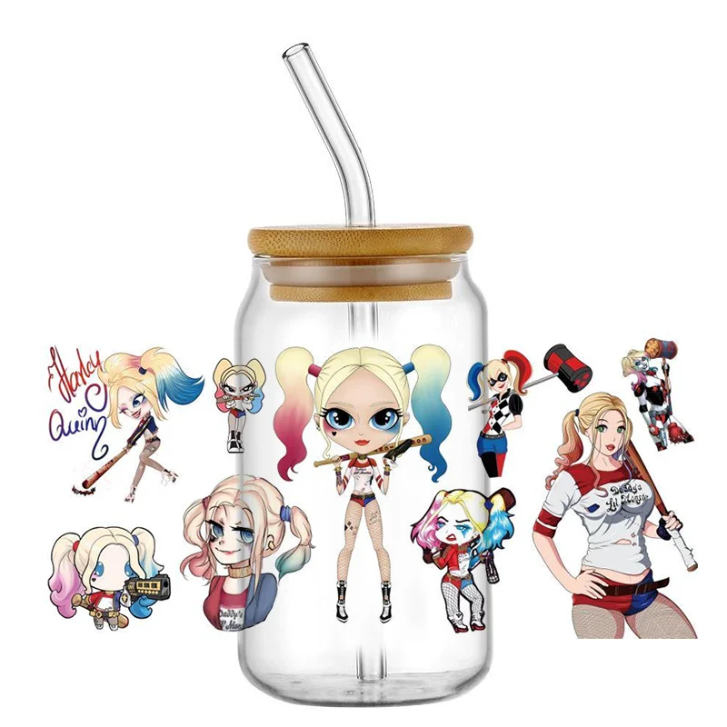 Miniso cartoon girl UV DTF Cup Wrap Cartoon Transfers 16oz UV DTF clown girl Libbey Stickers Glass Can Selfadhesive Waterproof