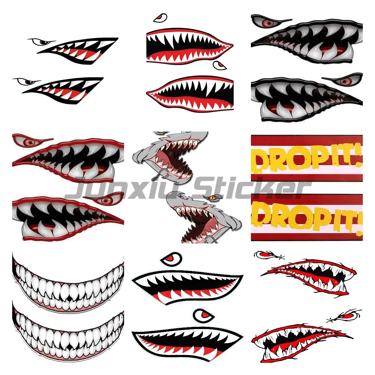 2-piece Set Shark Mouth Teeth Car Decoration Decal Vinyl Racing Helmet Stickers Anime Graffiti for JDM SUV RV Decor