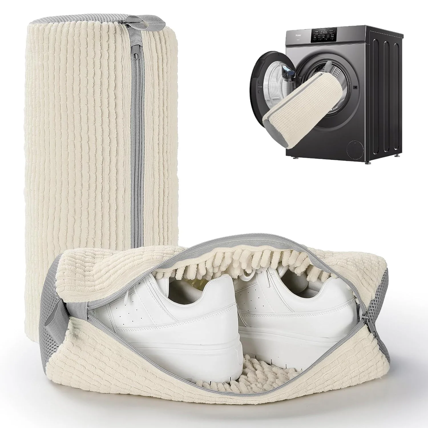 

1 шт. Сетчатый мешок для стирки обуви с мягкой подкладкой, защитный чехол для обуви из полиэстера с пушистыми волокнами, мешок для стирки обуви в стиральной машине, мешок для сушки обуви