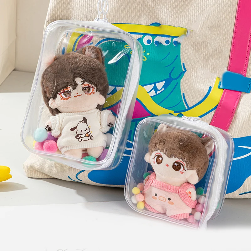 1 Set Storage Case For Anime Cartoon Dolls 10/15/20cm Plush Doll Out Bag PVC Transparent Cotton Doll Display Pouch